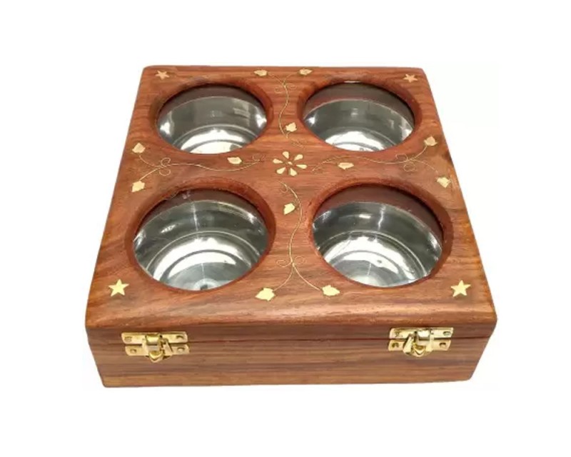 Dry Fruit Spices Box 4 Wooden Storage